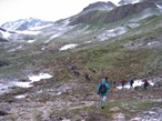 Appena lasciato il rifugio si risale il pendio sovrastante la sponda nord del Lago del Vannino