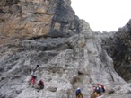 La fine della ferrata con la lunga serie di scalette che ci portano sulla vedretta del Brentei